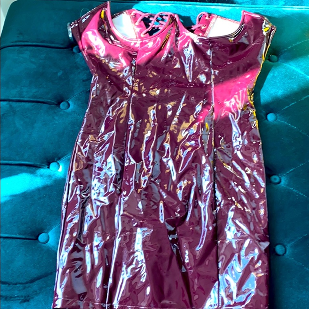 Burgundy Latex Corset Pencil Skirt
